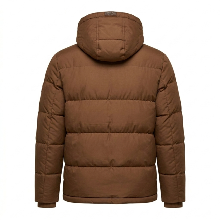 Handcrafted Men's Brown Quilted Puffer Jacket MAS Leather Garments Back View
