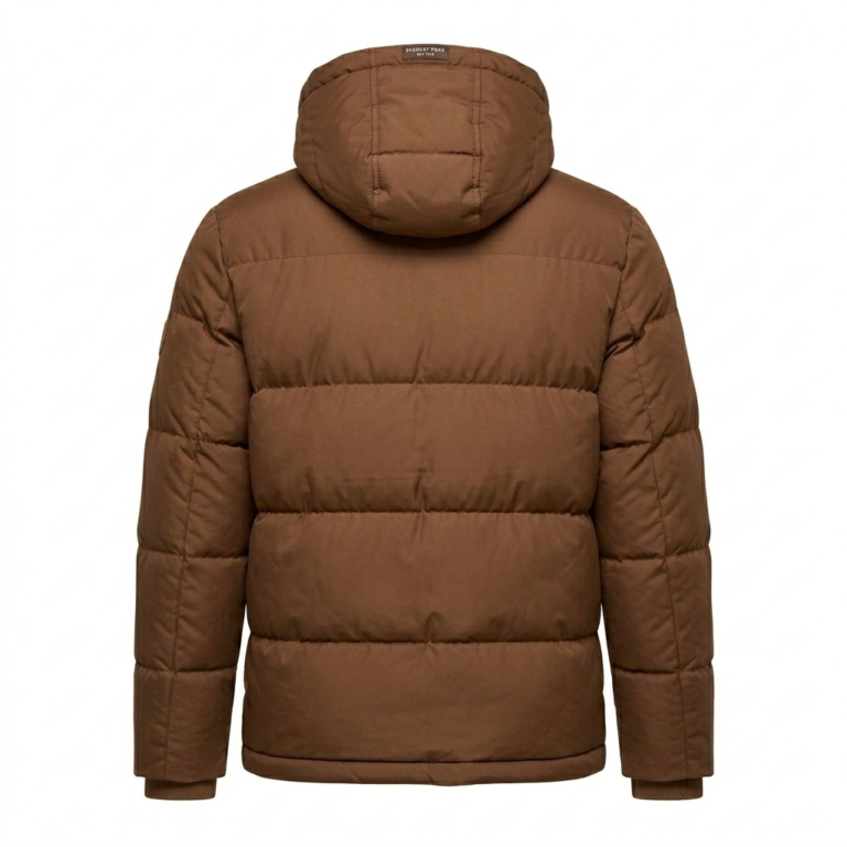 Handcrafted Men's Brown Quilted Puffer Jacket MAS Leather Garments Back View