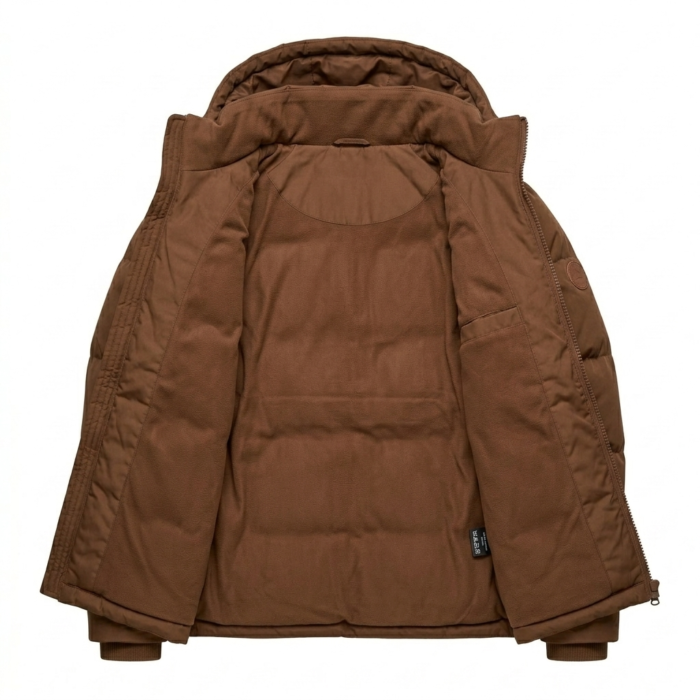 Handcrafted Men's Brown Quilted Puffer Jacket MAS Leather Garments Inner View