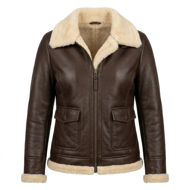 Heritage Inspired Women's Brown Shearling Leather Jacket MAS Leather Garments