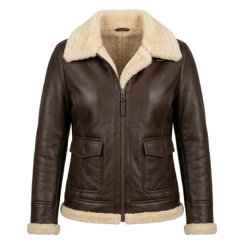 Heritage Inspired Women's Brown Shearling Leather Jacket MAS Leather Garments