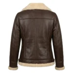 Heritage Inspired Women's Brown Shearling Leather Jacket MAS Leather Garments Back View