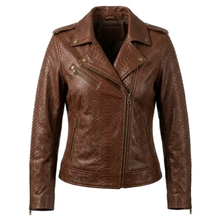 Heritage Inspired Women's Brown Snake Embossed Leather Jacket MAS Leather Garments