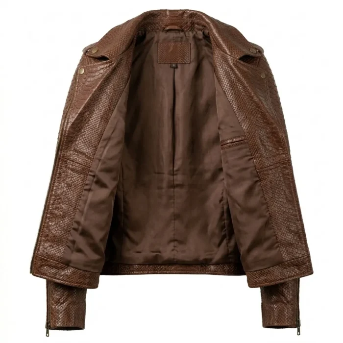 Heritage Inspired Women's Brown Snake Embossed Leather Jacket MAS Leather Garments Inner View