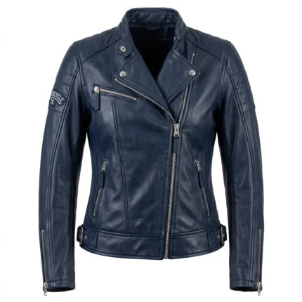 Iconic Women's Navy Blue Leather Moto Jacket MAS Leather Garments