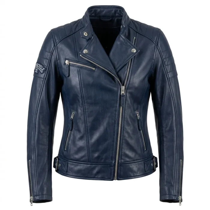 Iconic Women's Navy Blue Leather Moto Jacket MAS Leather Garments