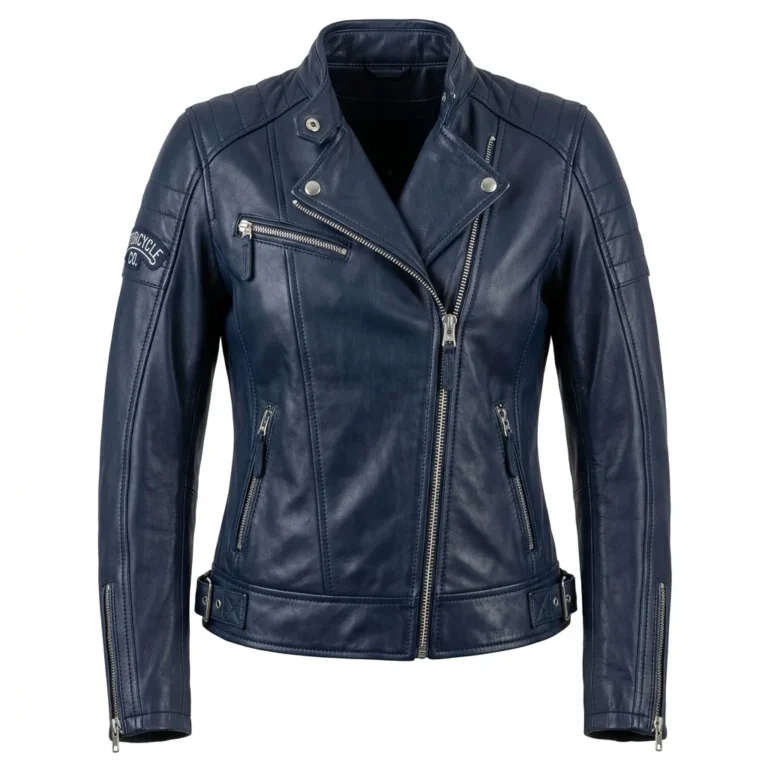 Iconic Women's Navy Blue Leather Moto Jacket MAS Leather Garments