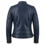 Iconic Women's Navy Blue Leather Moto Jacket MAS Leather Garments Back View