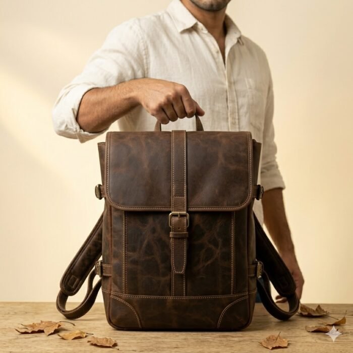 Premium Dark Brown Genuine Leather Backpack | MAS Leather Garments - Image 6