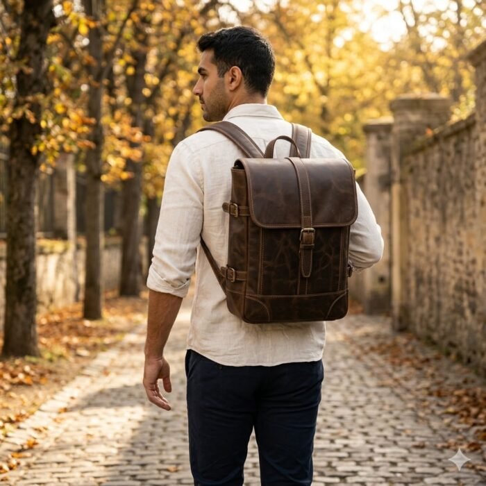 Premium Dark Brown Genuine Leather Backpack | MAS Leather Garments - Image 7