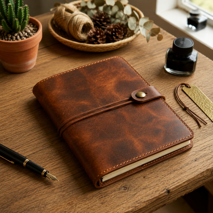 Premium Brown Genuine Leather Journal Cover | MAS Leather Garments - Image 1