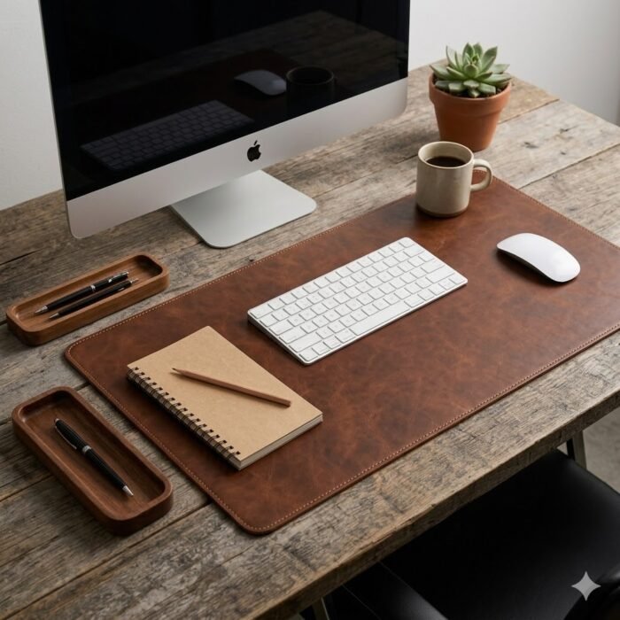 Leather desk pad main Handmade Brown Genuine Leather Desk Pad | MAS Leather Garments - Image 1