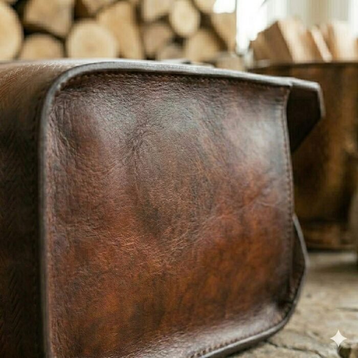 Premium Brown Genuine Leather Firewood Carrier | MAS Leather Garments - Image 3