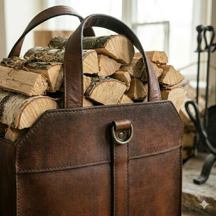 Premium Brown Genuine Leather Firewood Carrier | MAS Leather Garments - Image 4