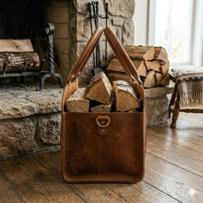 Premium Brown Genuine Leather Log Carriers Decorative Firewood Holder | MAS Leather Garments - Image 4