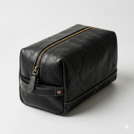 Premium Black Genuine Leather Toiletry Bag | MAS Leather Garments