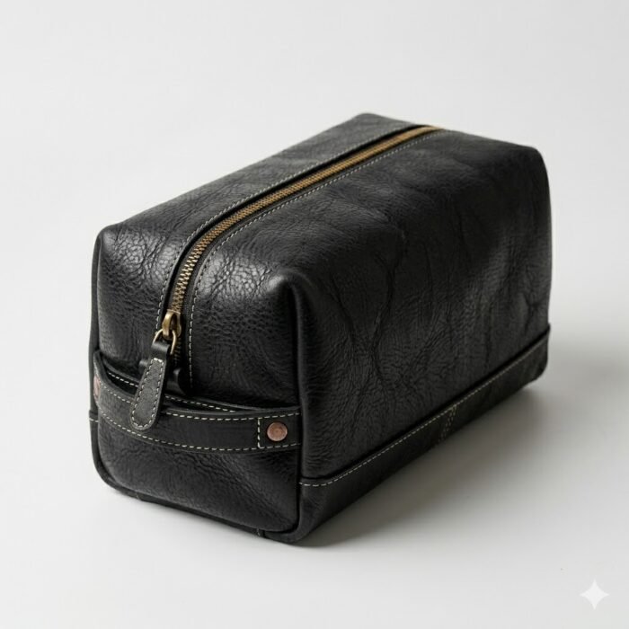 Premium Black Genuine Leather Toiletry Bag | MAS Leather Garments - Image 1