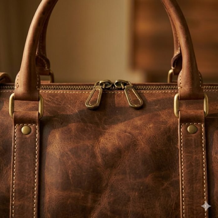Premium Brown Distressed Genuine Leather Travel Bag | MAS Leather Garments - Image 3