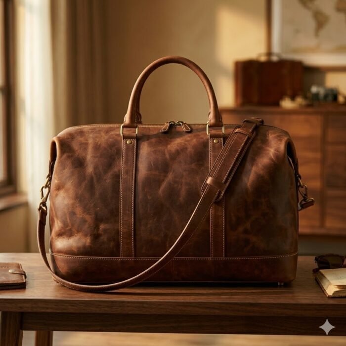Premium Brown Distressed Genuine Leather Travel Bag | MAS Leather Garments - Image 2