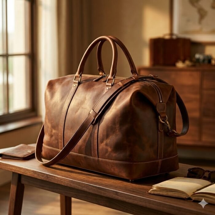 Premium Brown Distressed Genuine Leather Travel Bag | MAS Leather Garments - Image 1