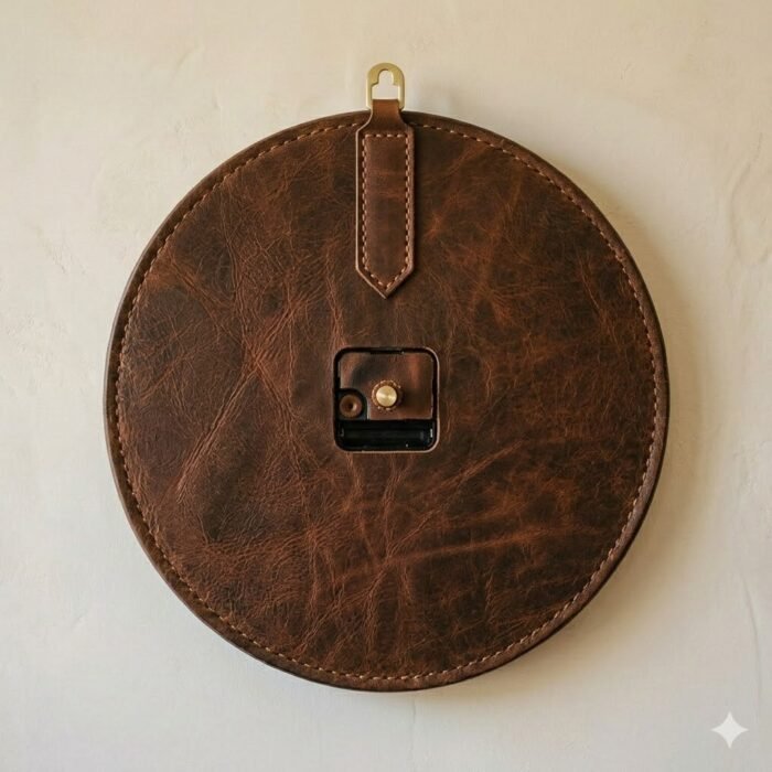 Handmade Brown Leather Wall Clock Decorative Home Accent | MAS Leather Garments - Image 4