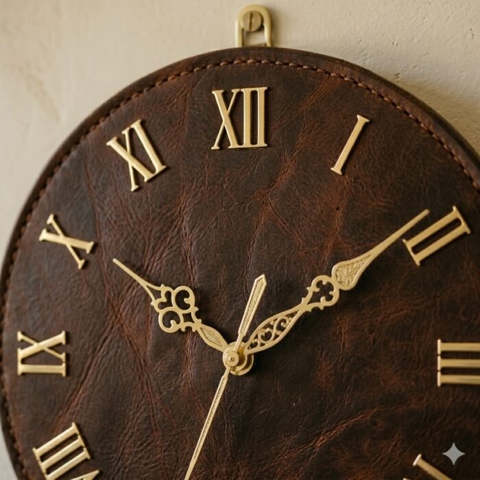 Handmade Brown Leather Wall Clock Decorative Home Accent | MAS Leather Garments - Image 5