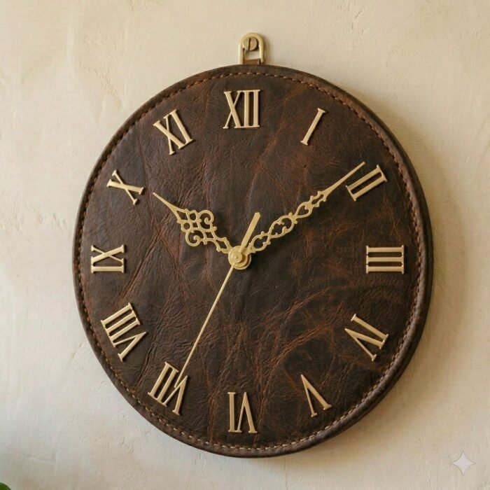 Handmade Brown Leather Wall Clock Decorative Home Accent | MAS Leather Garments - Image 3