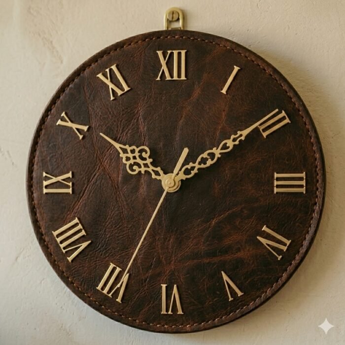 Handmade Brown Leather Wall Clock Decorative Home Accent | MAS Leather Garments - Image 2