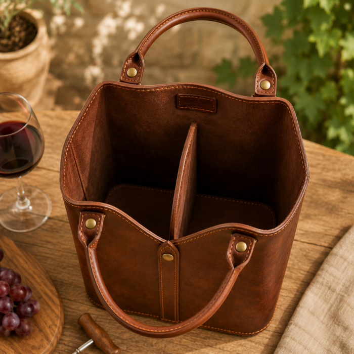 Handmade Premium Luxury Leather Wine Carriers | MAS Leather Garments - Image 3