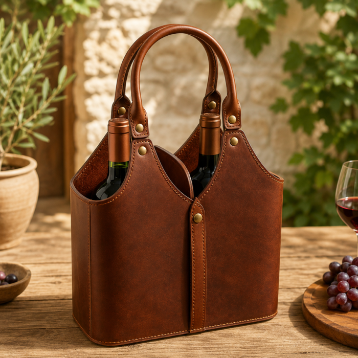 Handmade Premium Luxury Leather Wine Carriers | MAS Leather Garments - Image 1