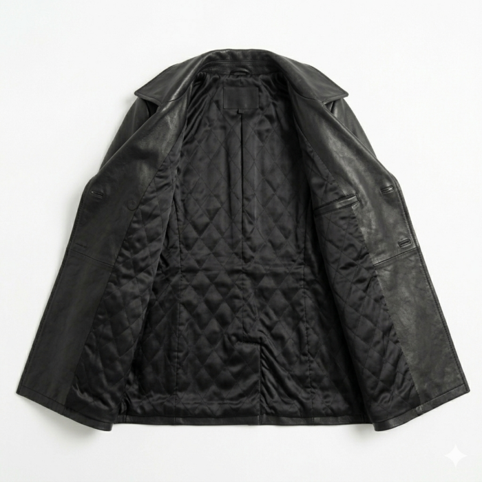 Luxury Black Leather Peacoats For Women MAS Leather Garments Inner View (2)