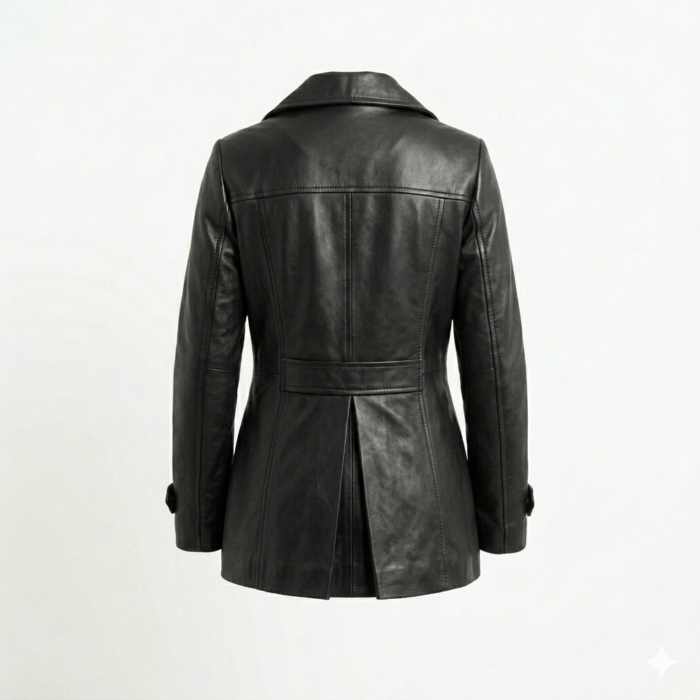 Luxury Black Leather Peacoats For Women MAS Leather Garments back view
