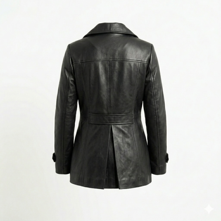 Luxury Black Leather Peacoats For Women MAS Leather Garments back view