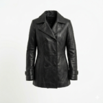 Luxury Black Leather Peacoats For Women MAS Leather Garments front view
