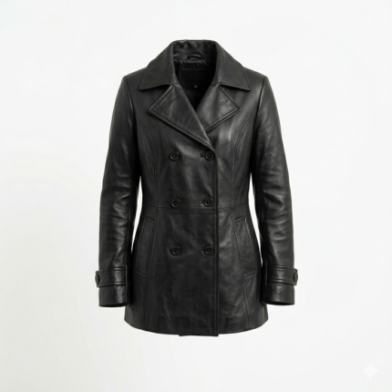 Luxury Black Leather Peacoats For Women MAS Leather Garments front view