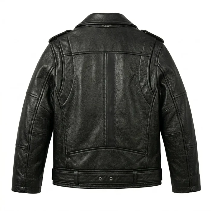 Luxury Boys Kids Black Leather Jacket MAS Leather Garments Back View