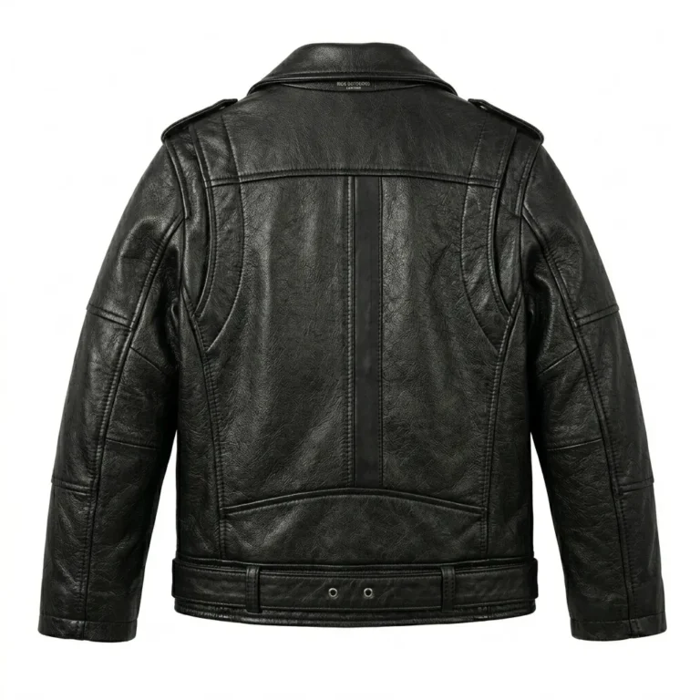 Luxury Boys Kids Black Leather Jacket MAS Leather Garments Back View