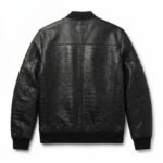 Luxury Men's Black Crocodile Embossed Genuine Bomber Leather Jacket MAS Leather Garments Back View