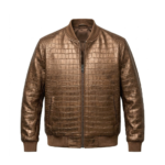 Luxury Men's Brown Crocodile Embossed Leather Jacket MAS Leather Garments
