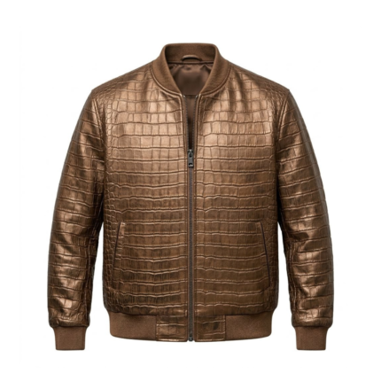 Luxury Men's Brown Crocodile Embossed Leather Jacket MAS Leather Garments
