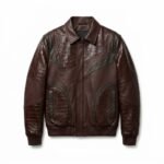 Luxury Men's Charcoal Black Crocodile Embossed Genuine Leather Jacket MAS Leather Garments