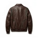 Luxury Men's Charcoal Black Crocodile Embossed Genuine Leather Jacket MAS Leather Garments Back View