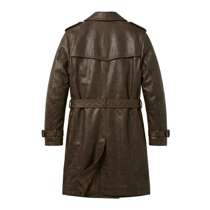 Luxury Men's Dark Brown Leather Trench Coat Sale front MAS Leather Garments