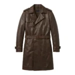 Luxury Men's Dark Brown Leather Trench Coat Sale front MAS Leather Garments