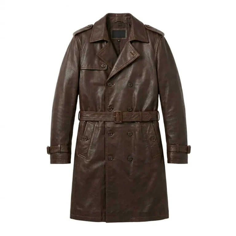Luxury Men's Dark Brown Leather Trench Coat Sale front MAS Leather Garments