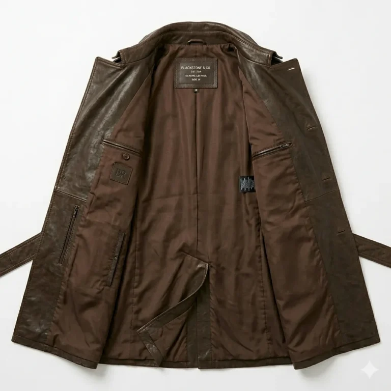 Luxury Men's Dark Brown Leather Trench Coat Sale front MAS Leather Garments