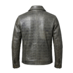 Luxury Men’s Grey Crocodile Embossed Genuine Cowhide Biker Vintage Style Leather Jacket MAS Leather Garments Back View