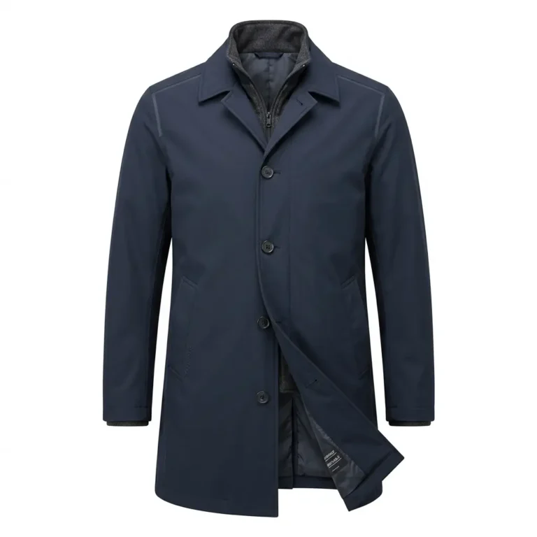 Luxury Men's Navy Blue Synthetic Technical Overcoat For Sale MAS Leather Garments