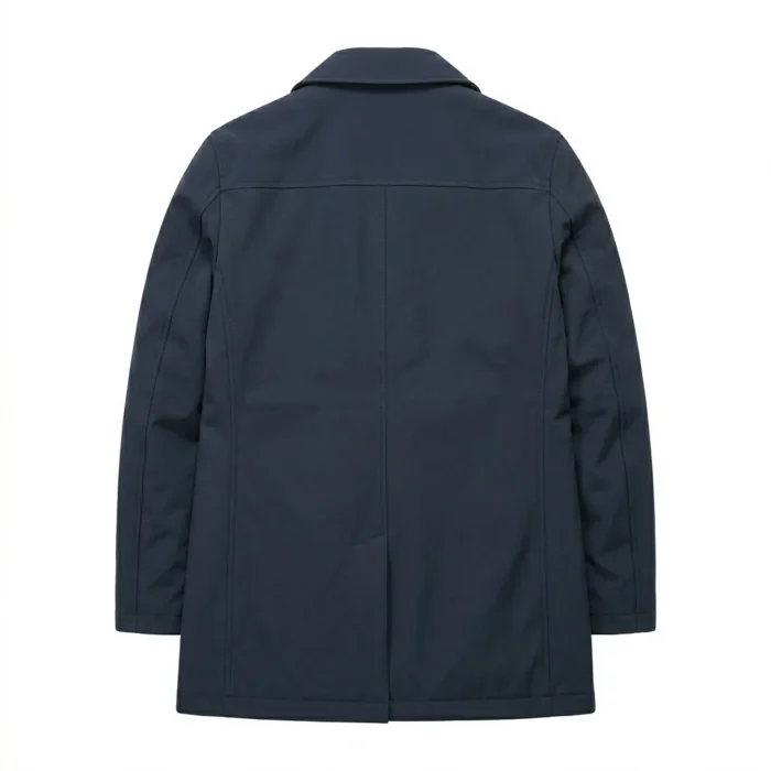 Luxury Men's Navy Blue Synthetic Technical Overcoat For Sale back MAS Leather Garments