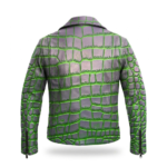 Luxury Men's Silver Neon Green Crocodile Embossed Leather Jacket MAS Leather Garments Back View